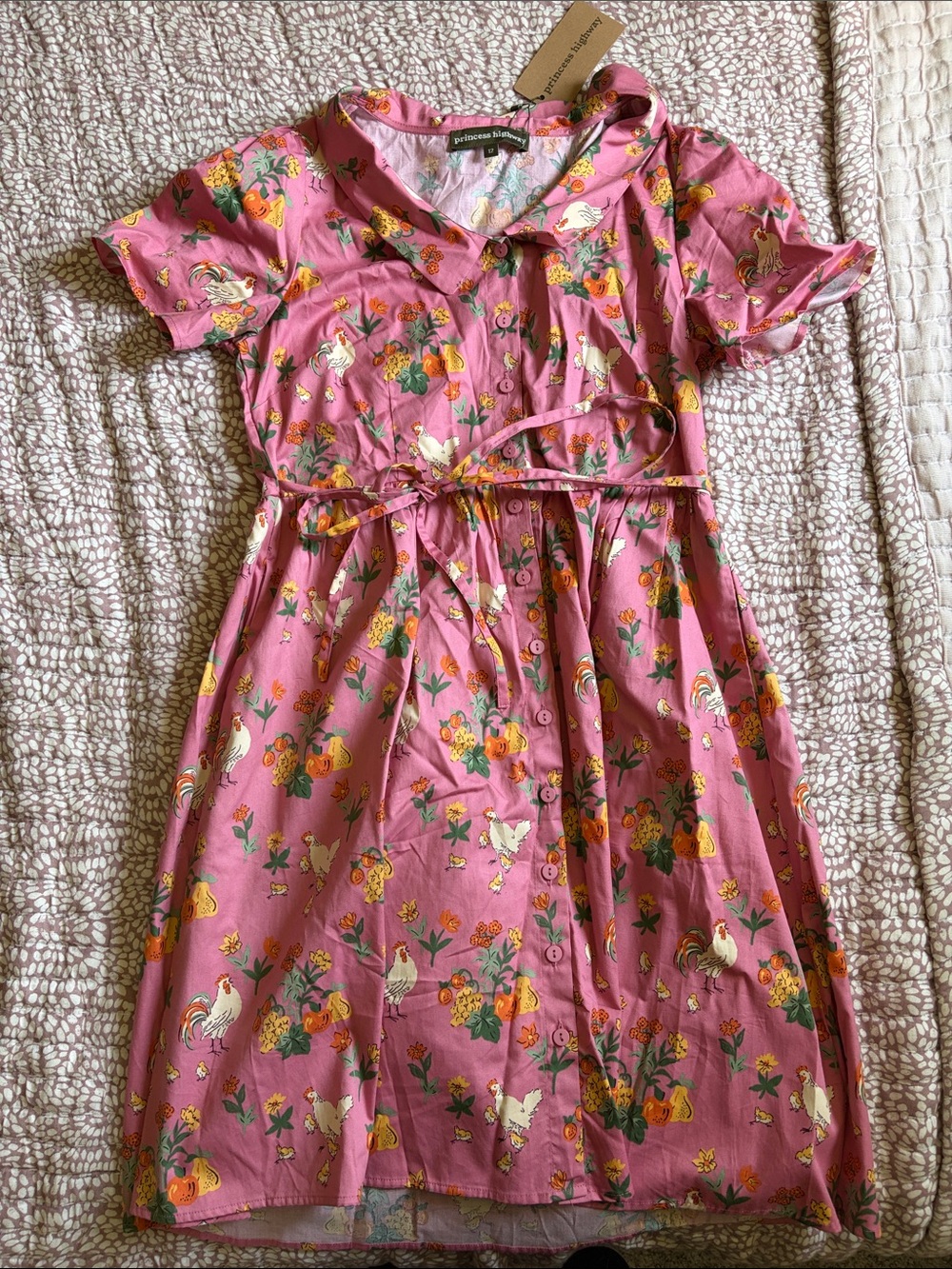 Princess Highway Pink Floral & Rooster Button‑Front Dress